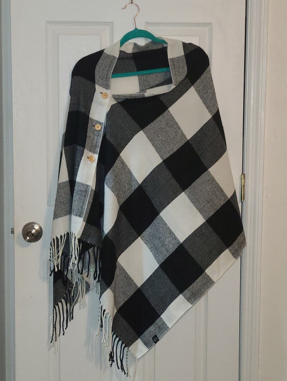 Black and White Plaid Button-Front Poncho NWOT